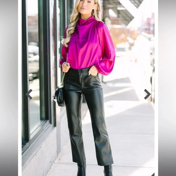 NWOT Joy Magenta Purple Satin Blouse - Picture 3 of 13